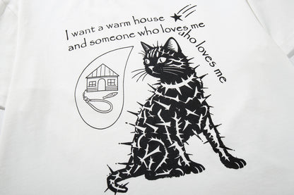 Stud Cat Print Short Sleeve T-Shirt WN25816