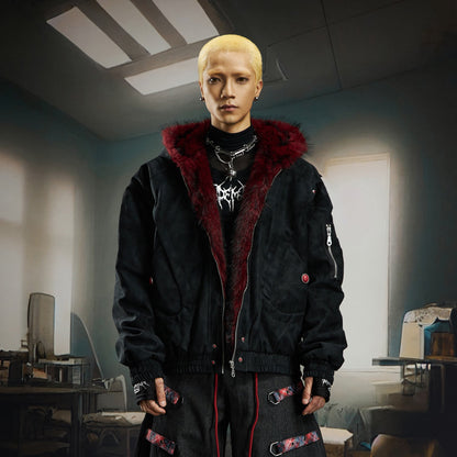 PU Leather Cropped Fake Fur Hooded Padded Jacket WN22759