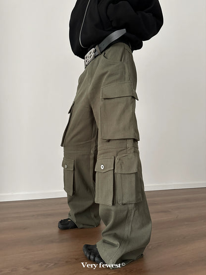 3D Pocket Cutting And Stacking Wide Leg Cargo Pants WN8862