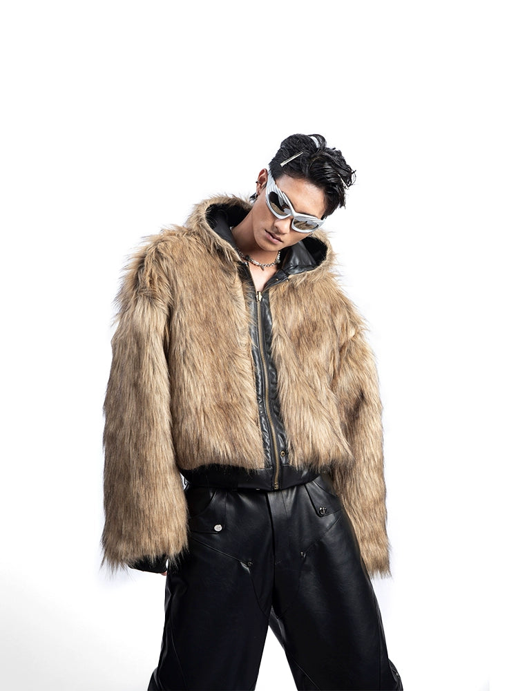 Reversible Fake Fur PU Leather Jacket WN20548-K