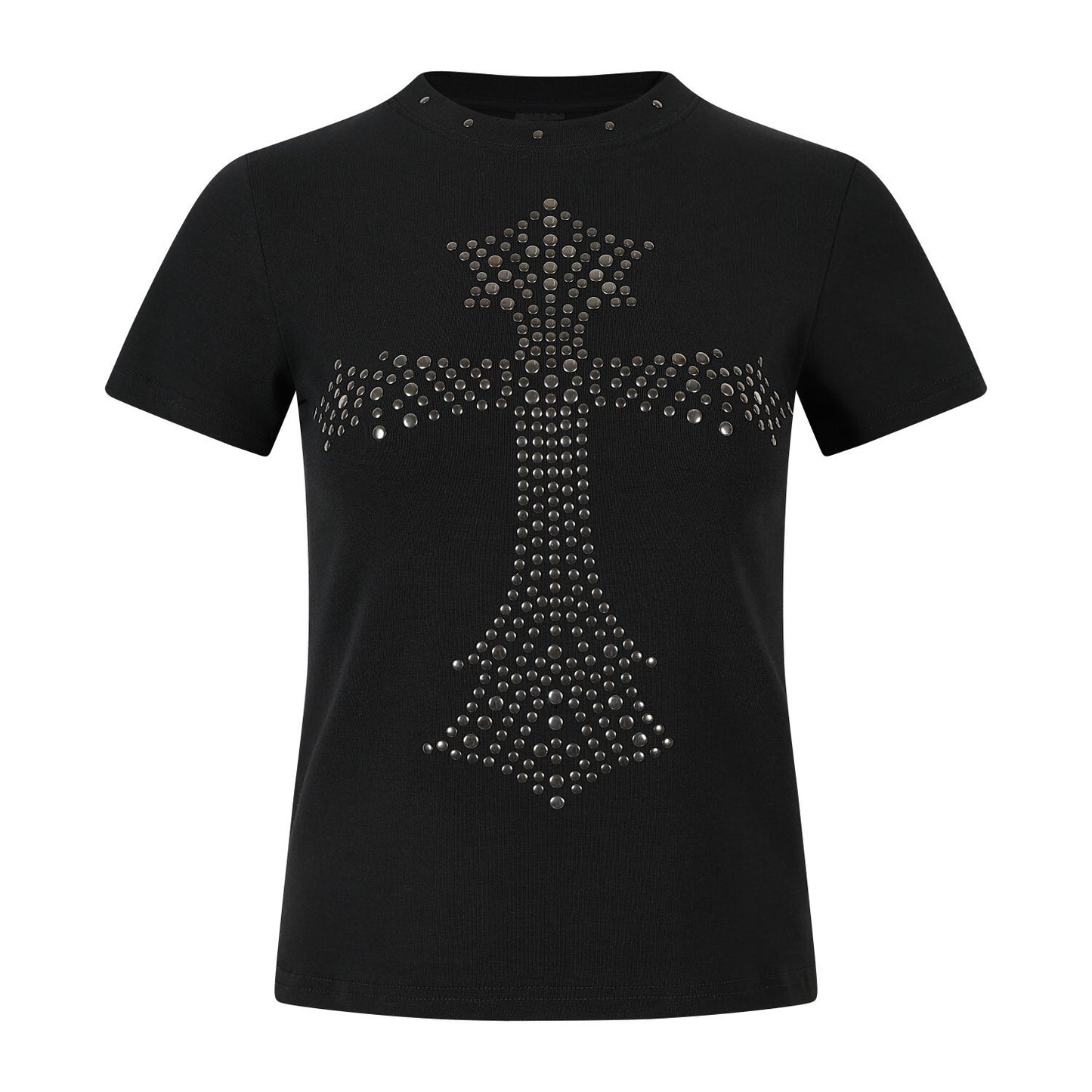 Cross Studs Detail Short Sleeve T-Shirt WN25422