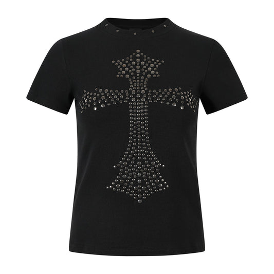 Cross Studs Detail Short Sleeve T-Shirt WN25422