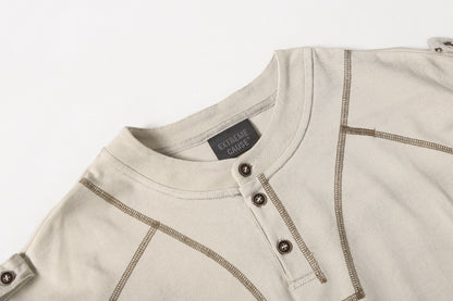 Semi-Open Collar Washed Short Sleeve T-Shirt WN25641