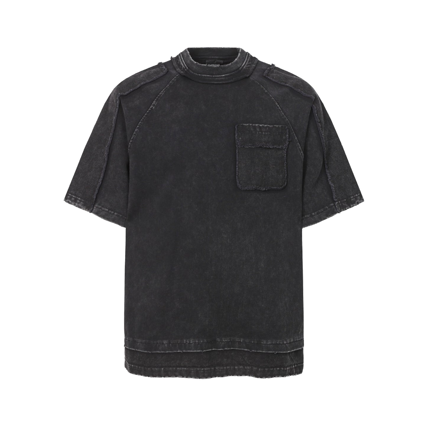 Washed Mock Neck Pocket Short Sleeve T-Shirt WN25407