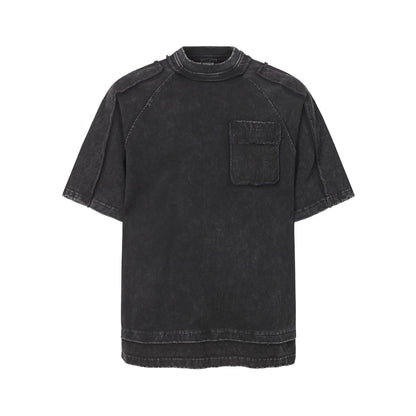 Washed Mock Neck Pocket Short Sleeve T-Shirt WN25407