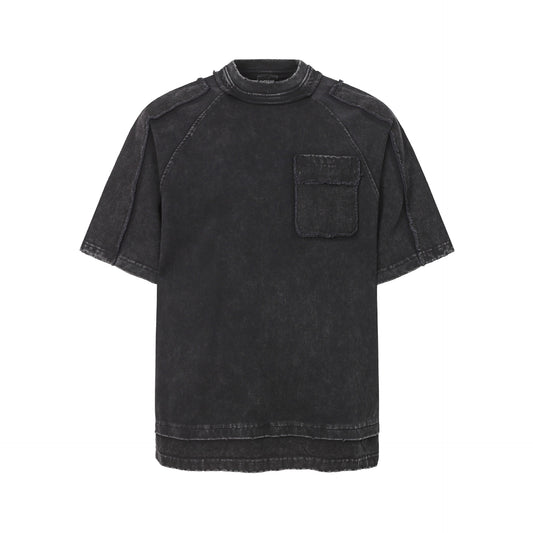 Washed Mock Neck Pocket Short Sleeve T-Shirt WN25407