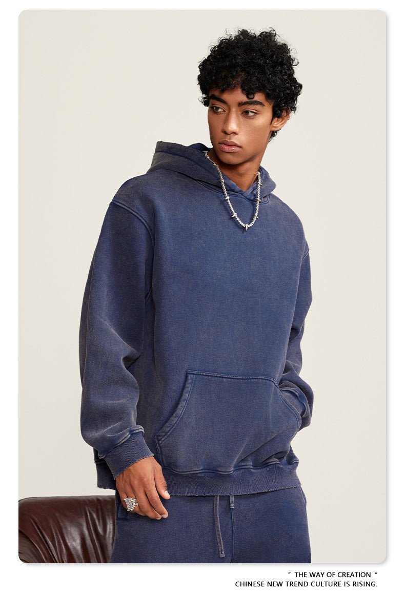 Oversize Fleece Lining Washed Zipper Hoodie & Pullover Hoodie & Pants Setup WN9925