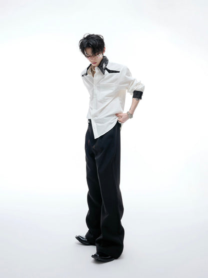 Sequin Colorblock Drape Shoulder-Pad Long Sleeve Shirt WN20531