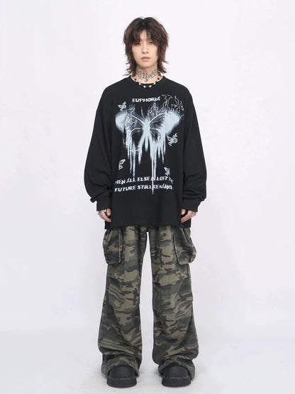 Graffiti Print Oversize Long Sleeve T-shirt WN8404