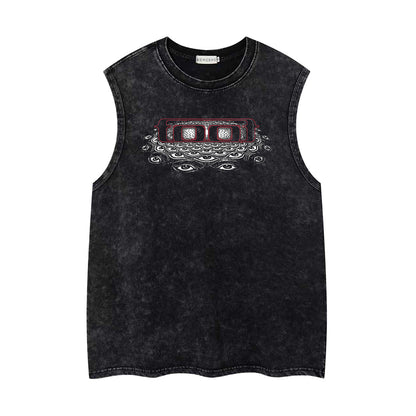 Washed Damage Multi-Eye Oversize Sleeveless T-Shirt WN26851
