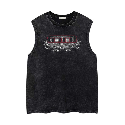 Washed Damage Multi-Eye Oversize Sleeveless T-Shirt WN26851