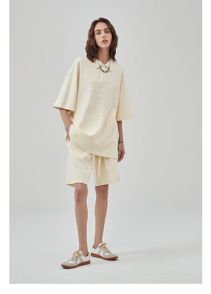 Oversize Waffle Polo Shirt & Waffle Shorts Setup WN6636