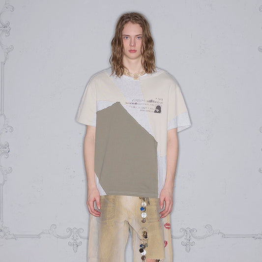 Geometric Patchwork Code Print Oversize Short Sleeve T-Shirt WN17977