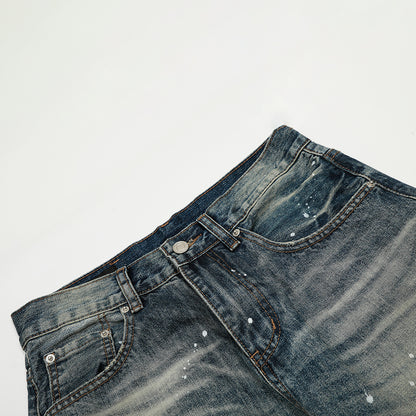Washed Paint Splatter Wide Leg Denim Jeans WN23595