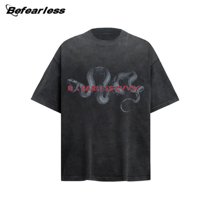 Washed Snake Print Oversize Short Sleeve T-Shirt WN26376