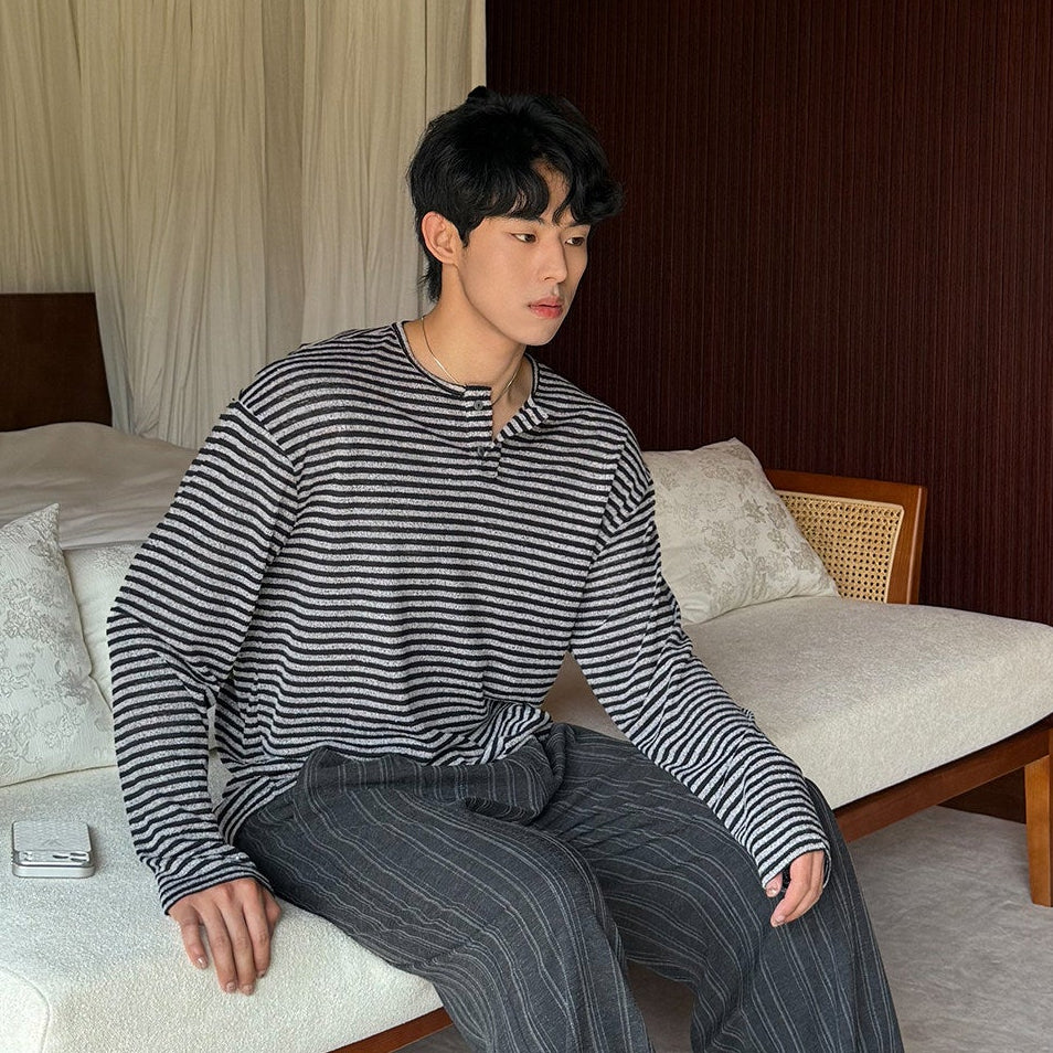 Border Button Long Sleeve T-Shirt WN24936