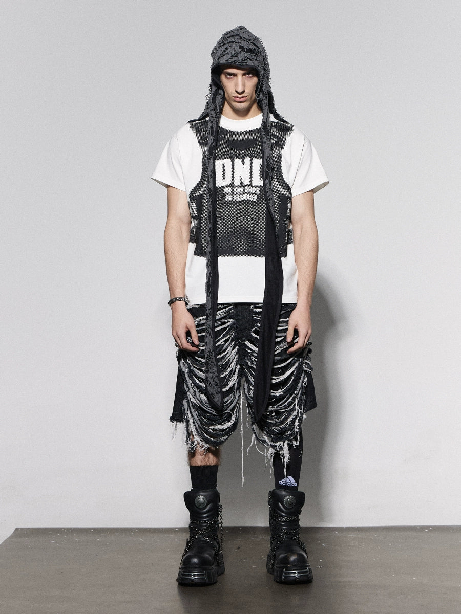 Heavy Washed Cut Denim Half Jeans WN17029