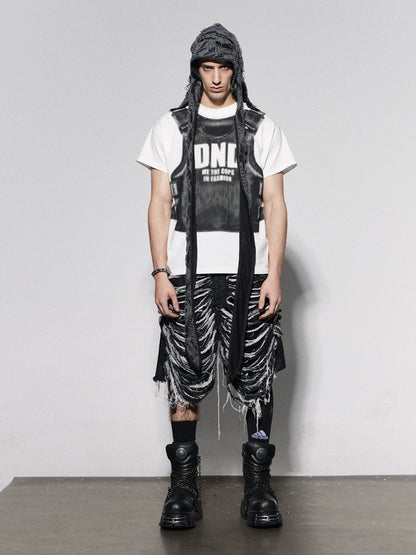 Heavy Washed Cut Denim Half Jeans WN17029