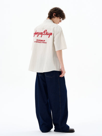 Embroidered Stripe Design Short Sleeve Shirt WN19206