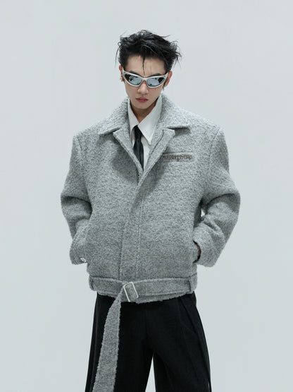 Detachable Fake Fur Collar Textured Thick Wool Short Jacket WN21734