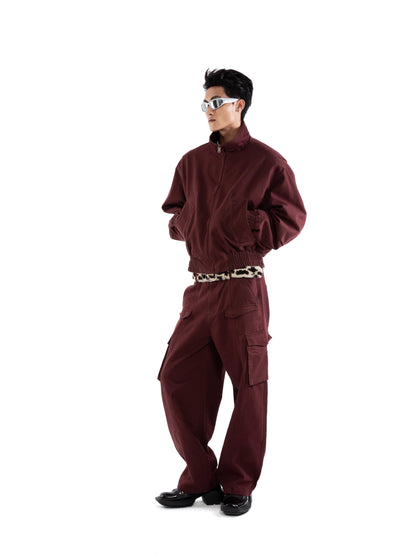 Stand Neck Zipper Short Jacket & Cargo Pants Setup WN20651