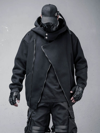 Oversize Asymmetric Zip Tactical Hoodie WN22312