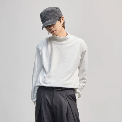 High-Neck Plain Long Sleeve T-Shirt WN21187