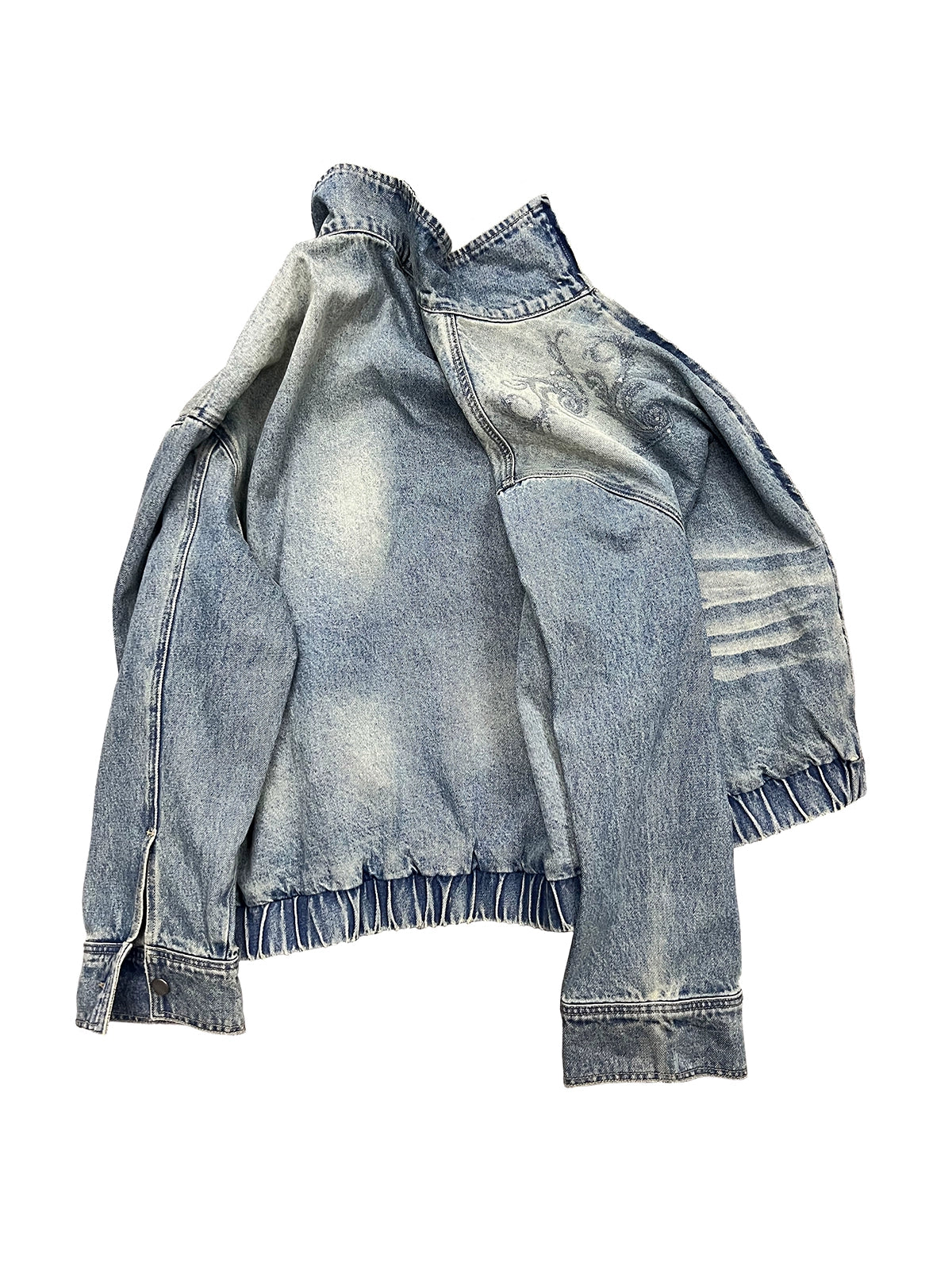 Embroidered Faux Fur Collar Wash Denim Jacket WN18926