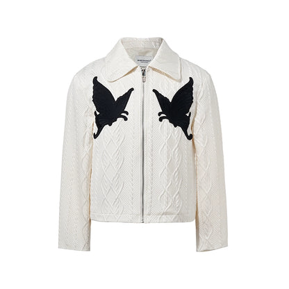 Butterfly Embroidery Jacquard Zipper Jacket WN8631