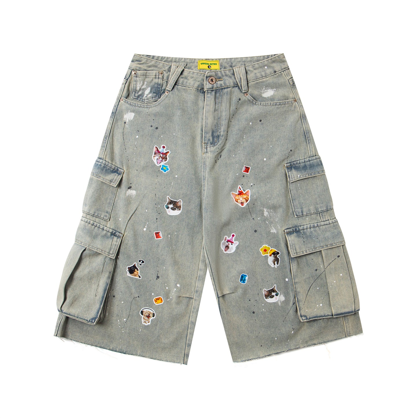 Sticker Paint Cargo Half Denim Jeans WN26747