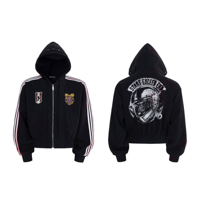 Four Stripe Damage Badge Embroidery Double Layer Hooded Jacket & Sporty Pants Setup WN23269