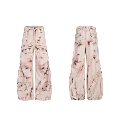 Graffiti Suede Deconstructed Half Zipper Sweatshirt & Cargo Pants Setup WN21783