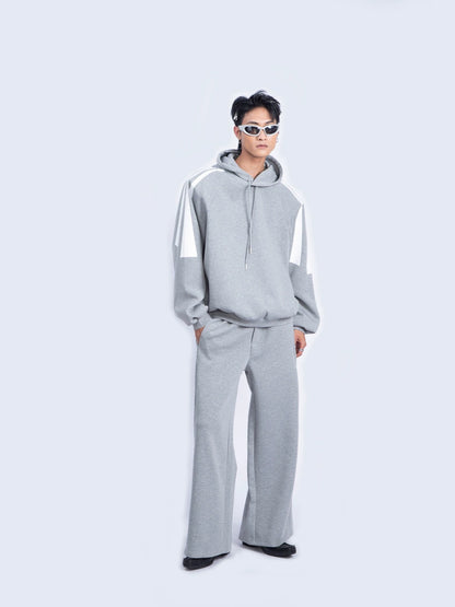 Contrast Pullover Hoodie & Wide-Leg Straight Sweatpants Setup WN9233