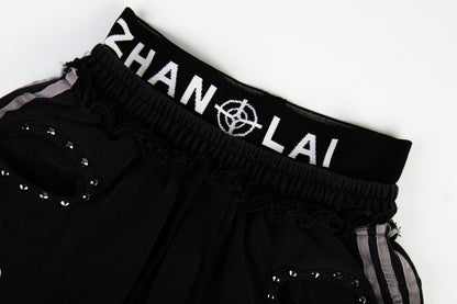 Gothic Letter Print Frayed Waist Wide Leg Sweatpants WN27838