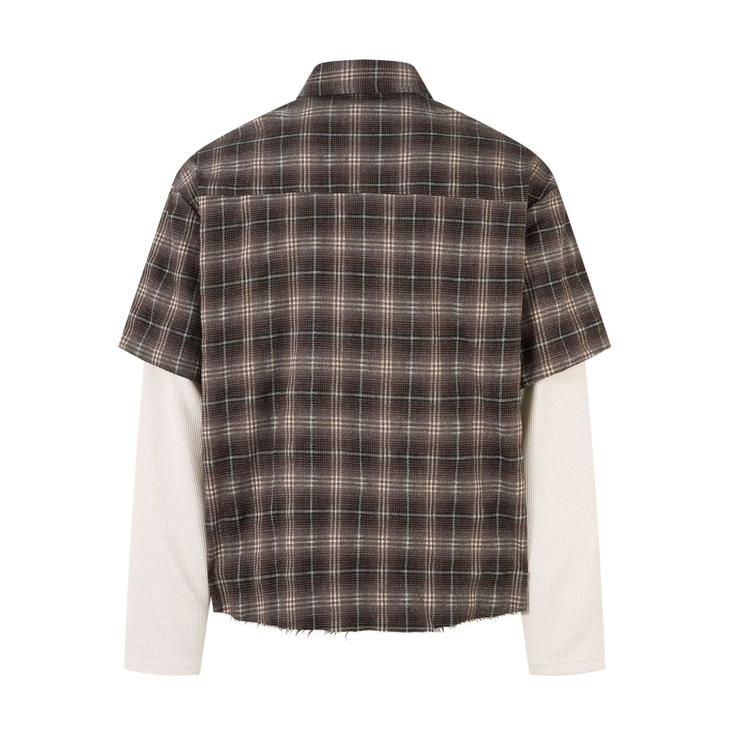 Plaid Letter Embroidery Fake Layered Long Sleeve Shirt WN25856