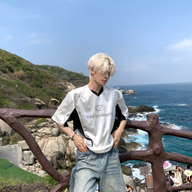 Shiny Satin Mesh Breathable Short Sleeve T-Shirt WN19782