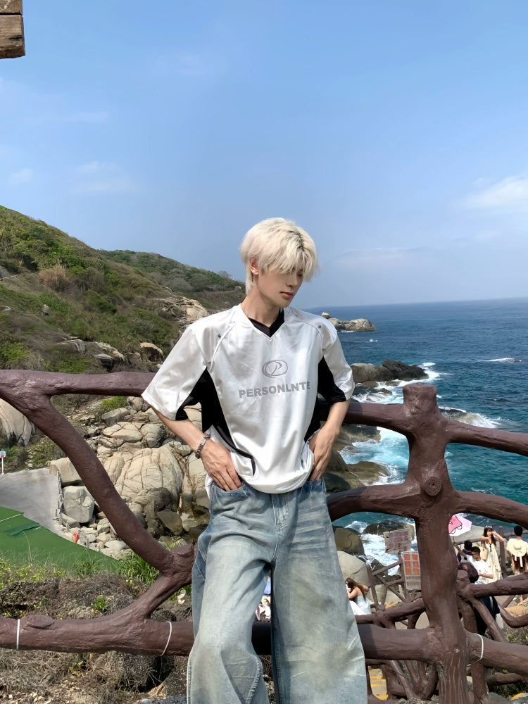 Shiny Satin Mesh Breathable Short Sleeve T-Shirt WN19782