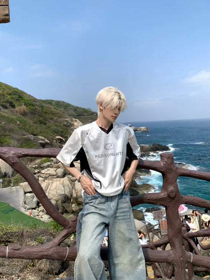 Shiny Satin Mesh Breathable Short Sleeve T-Shirt WN19782