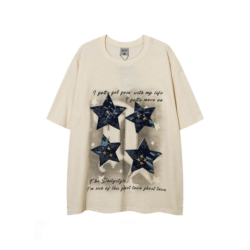 Star Letter Print Unisex Short Sleeve T-Shirt WN5388