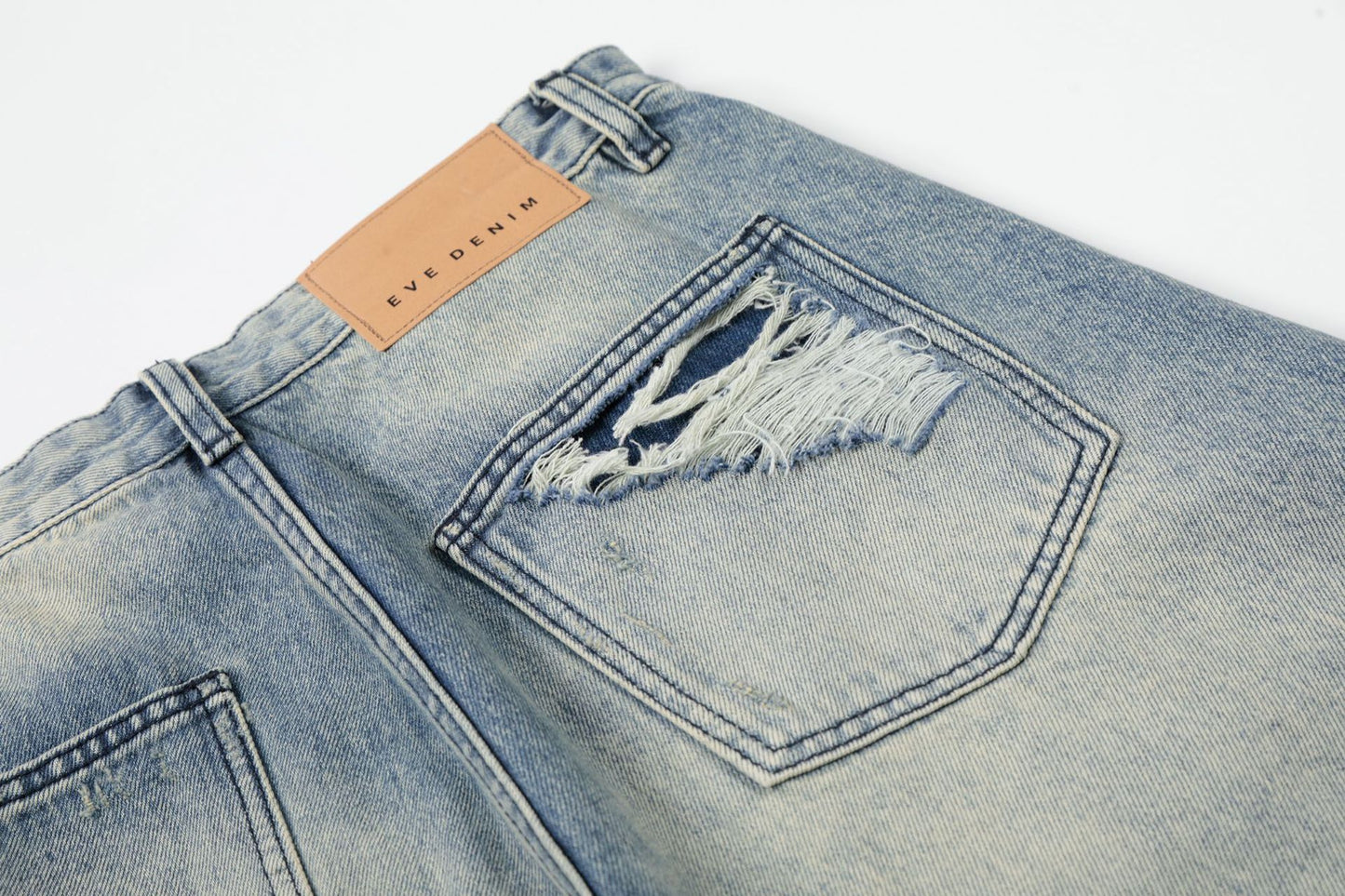 Washed Deconstruction Damage Wide Leg Denim Jeans WN25978