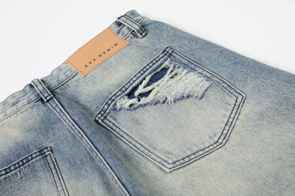 Washed Deconstruction Damage Wide Leg Denim Jeans WN25978
