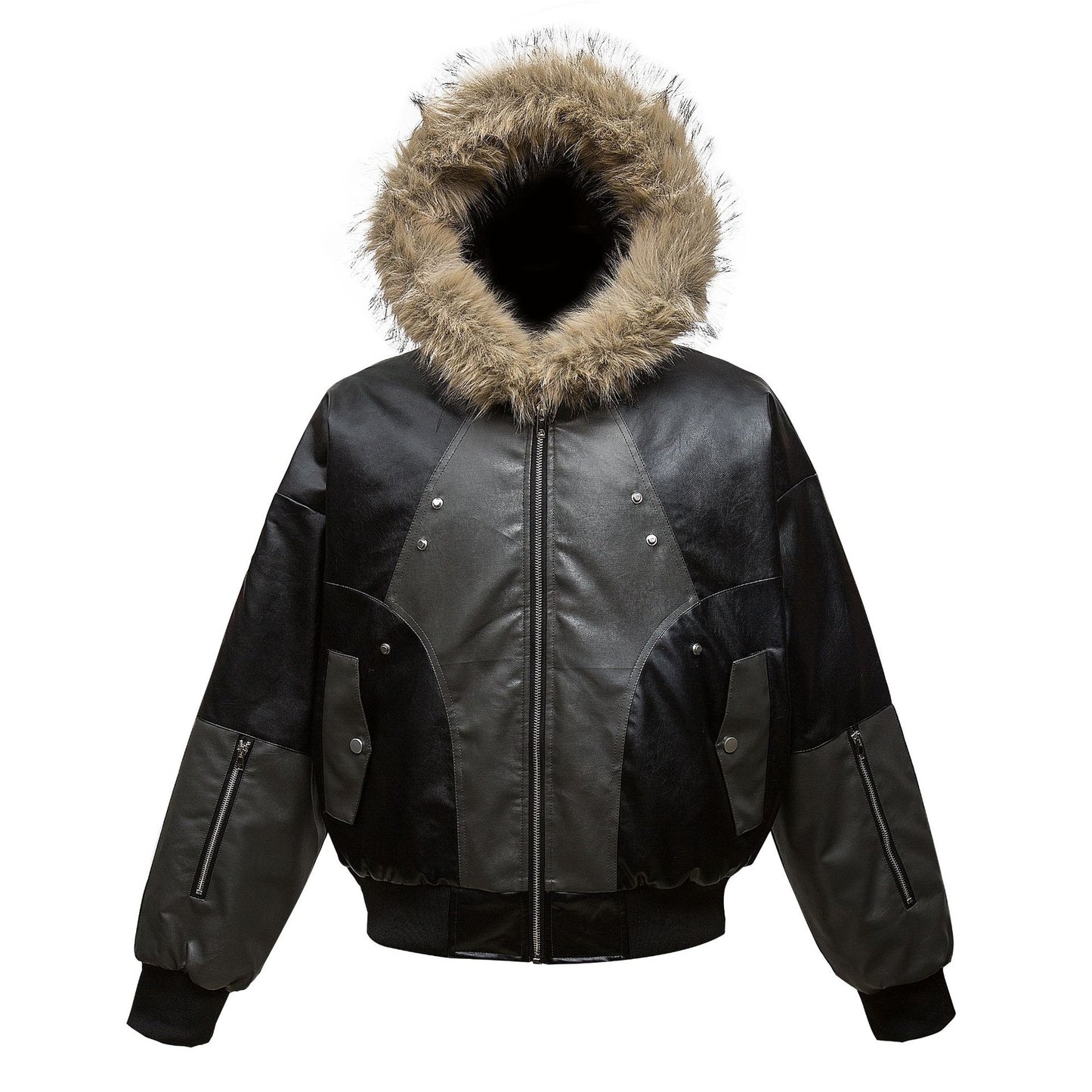 PU Leather Fur Collar Padded Jacket WN11331