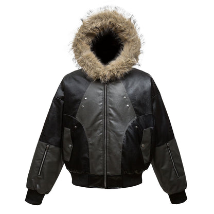 PU Leather Fur Collar Padded Jacket WN11331