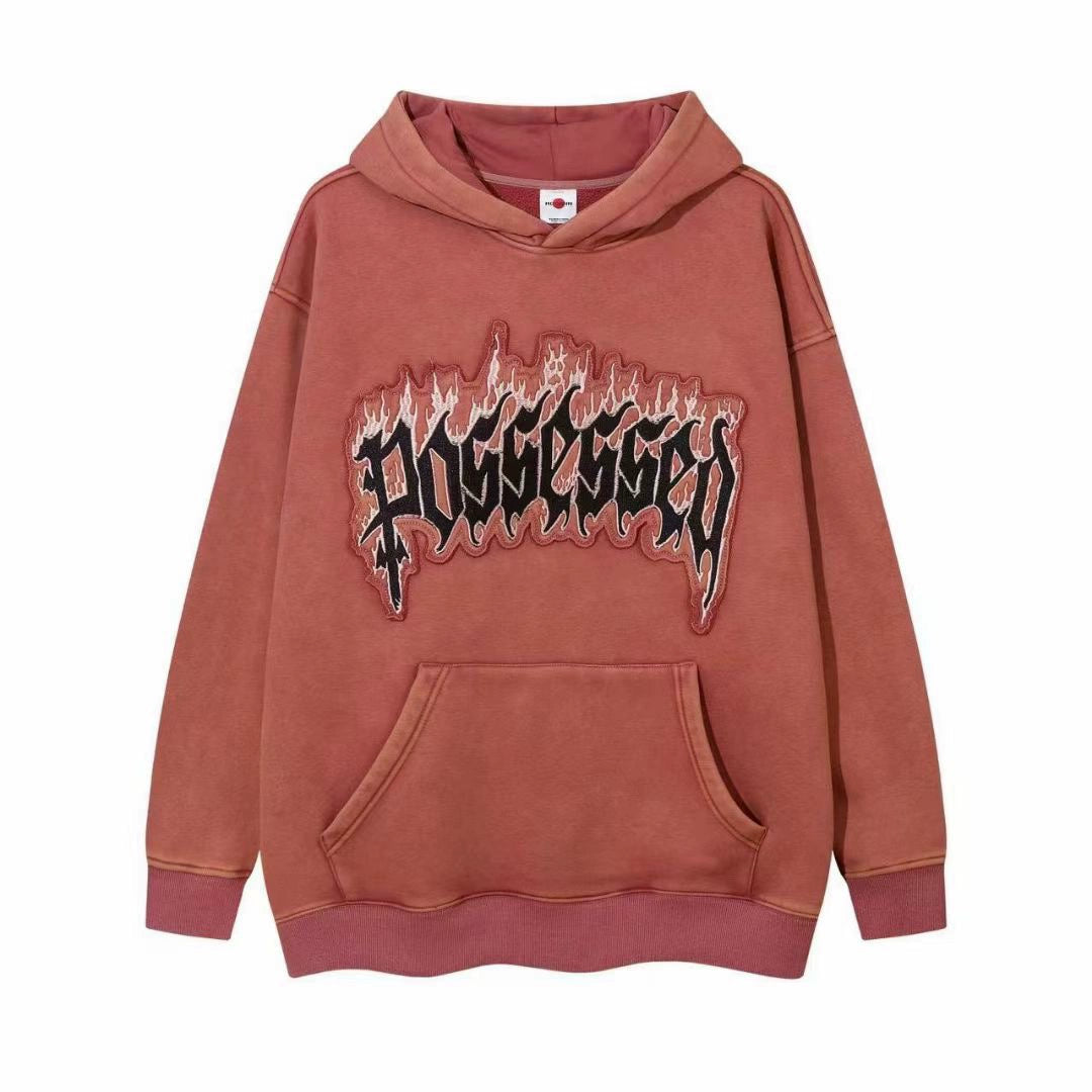 Flame Letter Patch Oversize Hoodie WN5586