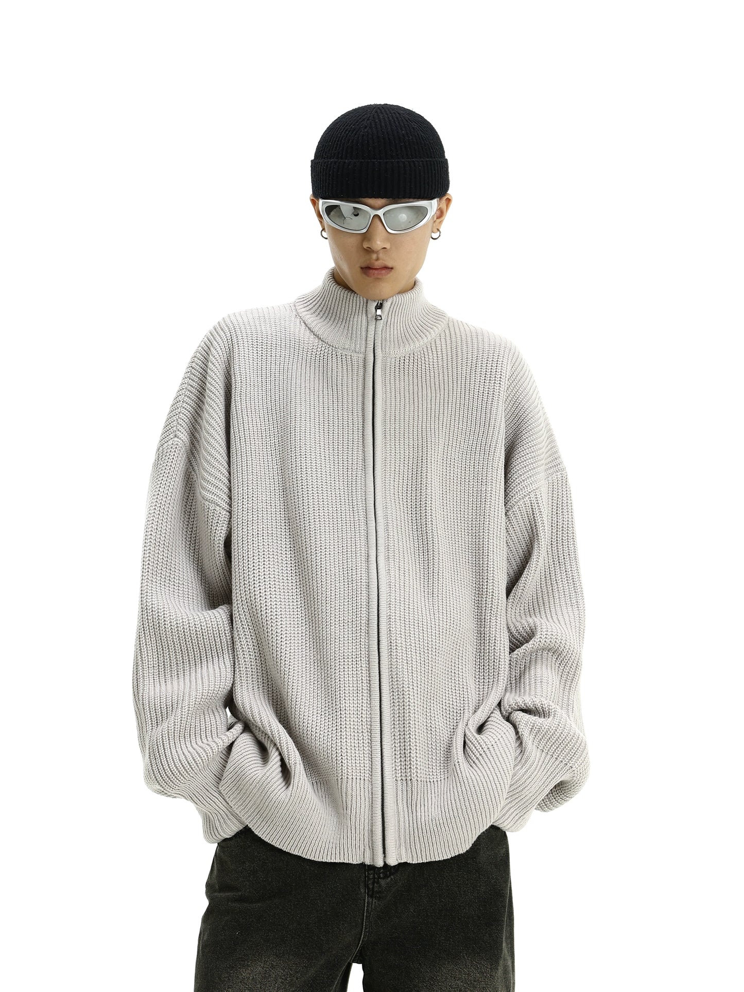 Oversize Zipper Drivers Knit Sweater WN5799