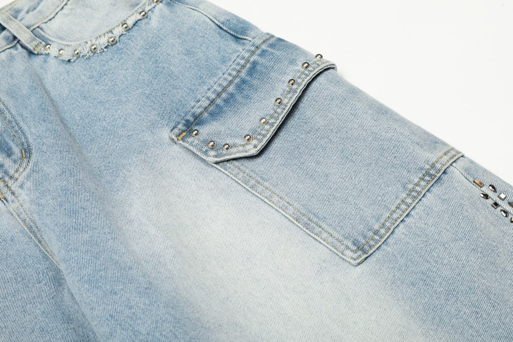 Rhinestone Studded High-Waist Wide Leg Denim Jeans WN27911