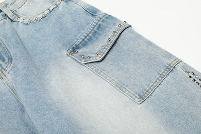 Rhinestone Studded High-Waist Wide Leg Denim Jeans WN27911