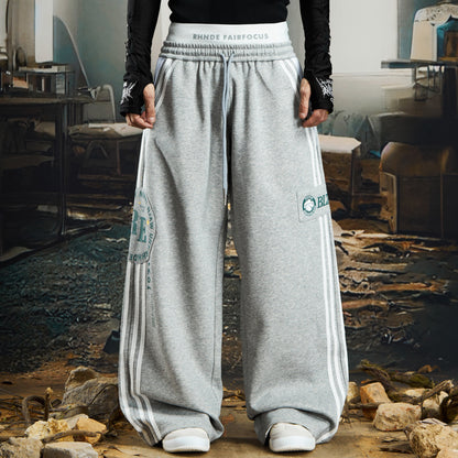 Stripe Print Wide Leg Sweat Pants WN22771