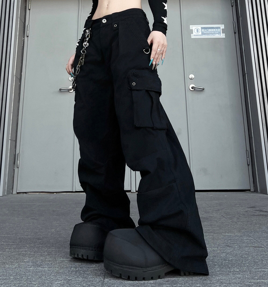 Multi-Pocket Parachute Pleats Wide Leg Cargo Pants WN24227