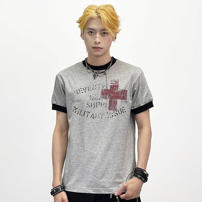 Cross Letter Print Short Sleeve T-Shirt WN24284